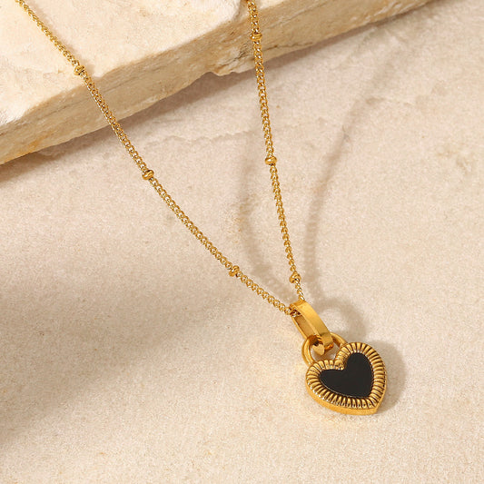 New Titanium Steel 18K Gold Double-sided Love Heart-shaped Small Lock Pendant Necklace