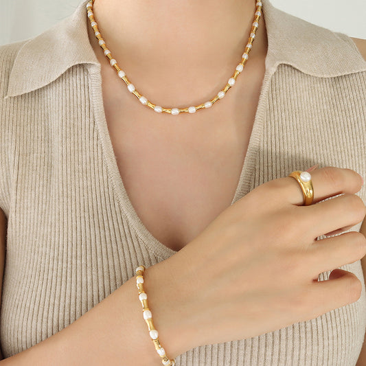 Heavy Industry Exaggerated Geometry Freshwater Pearl Necklace Bracelet